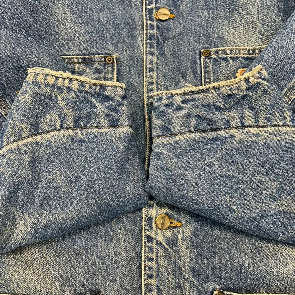 Vintage Carhartt Denim Chore Coat Mens XL C59 DST Blanket Lined Jacket USA Made